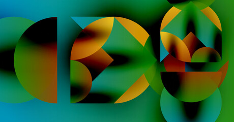 Abstract composition. Overlapping shapes create vibrant color gradients. Smooth transitions, modern design, geometric forms dominate image.