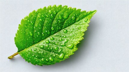 Fresh green leaf, water droplets
