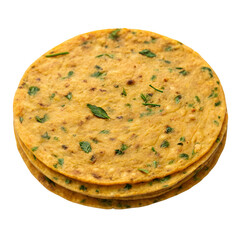 Stack of Round Yellow Indian Flatbreads with Green Herbs and Spices indian food roti