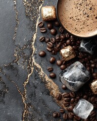 Dark coffee, gold accents, and ice