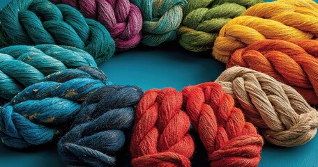 Colorful ropes in a circle on a blue background