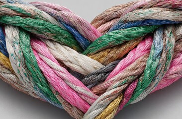 Intertwined colorful ropes forming a heart shape