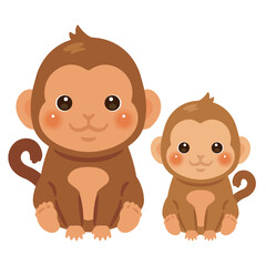 お座りしたサルの親子イラスト