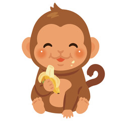 バナナを食べるサルのイラスト