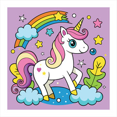 Cute unicorn on vector illustration
