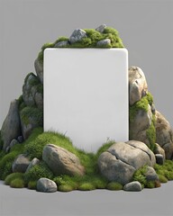 Moss-Covered Rock Texture Background with Bordered Blank Area for Rustic Branding