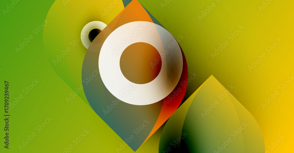 Aufkleber abstract design features layered shapes, vibrant colors. circular element dominates composition, cre