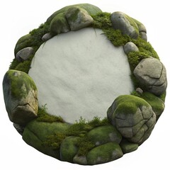 Moss-Covered Rock Texture Background with Bordered Blank Area for Rustic Branding