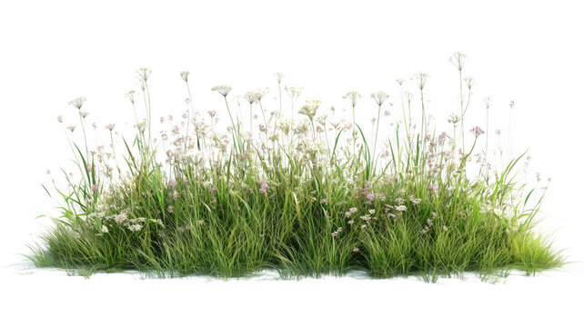 Realistic render of a dense patch of wildflowers and grass against a background