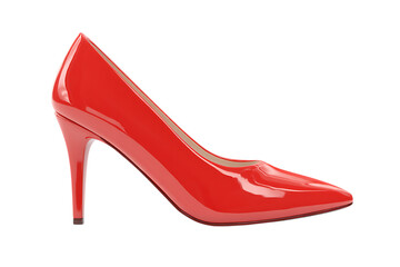 Single red high heel shoe isolated on white background transparent png