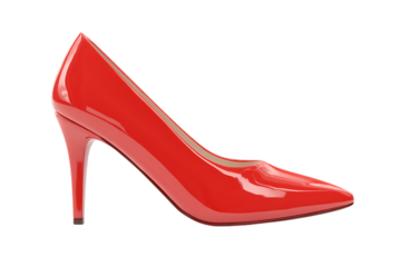 Single red high heel shoe isolated on white background transparent png