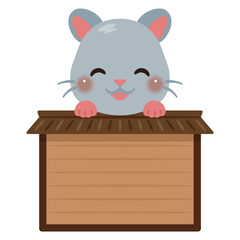 木製看板に乗った笑顔のネズミのキャラクターイラスト