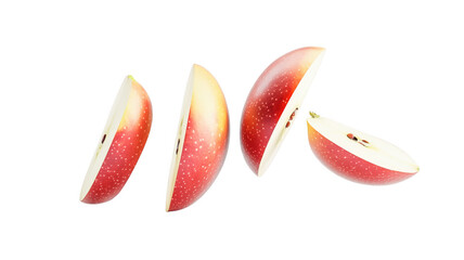 Sliced red apple quarters arranged on a background for healthy eating and nutrition
