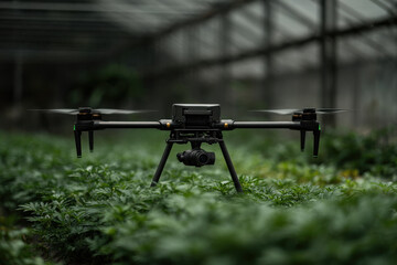 swarm of drones meticulously treating plants from pests monitoring their health in greenhouse