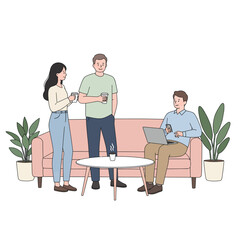 Obraz premium Casual Gathering Coworkers Relaxing with Coffee and Technology in a Lounge Area