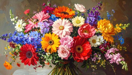Colorful Wildflower Bouquet in Warm Autumn Light Artistic Impression