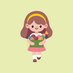 Vector Character of Girl Carrying Candy