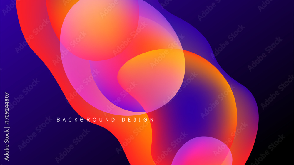 Poster abstract fluid shapes blend vibrant colors. gradient transitions create dynamic visual impact agains