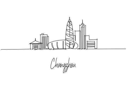 Changzhou skyline single line drawing