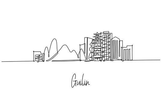 Guilin skyline single line drawing