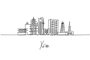 Xi&rsquo;an skyline single line drawing
