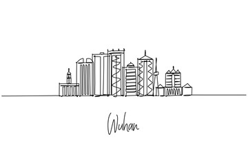 Obraz premium Wuhan skyline continuous line drawing