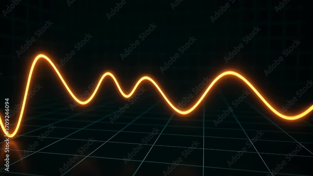 Poster glowing orange wavy line on dark background showcases striking visual effect, symbolizing energy and