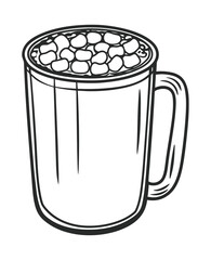 Line art illustration of a mug filled with marshmallows perfect for coloring pages