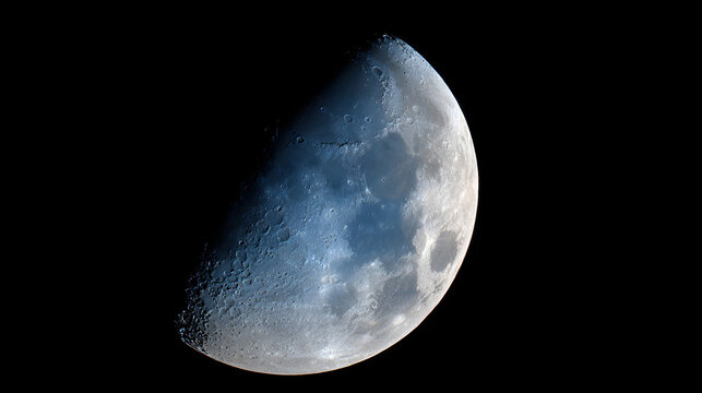 Mysterious dark blue half moon illuminating the night sky during celestial event