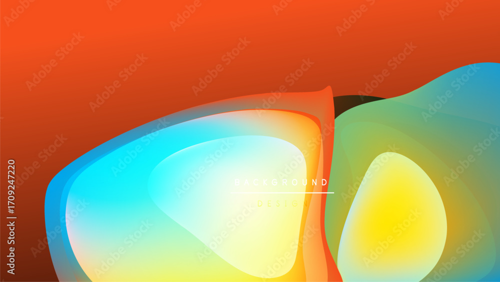 Poster abstract colorful shapes overlap black background. gradient hues blend, creating dynamic visual effe