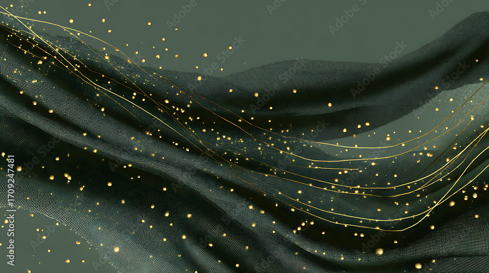 Poster design a sophisticated background of sage with golden particle trails