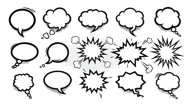 Dynamic comic speech bubbles and explosion bursts for impactful design projects and advertising
