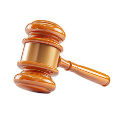 3D illustration of a wooden gavel, light orange/brown color, with a brass/copper band