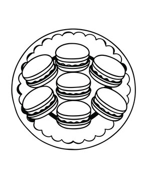 Elegant plate of macarons a delightful black and white dessert illustration drawing