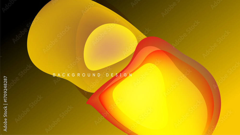 Poster abstract design features flowing yellow, orange shapes. gradient effect creates dynamic visual inter