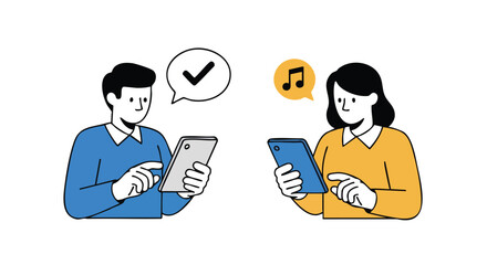 People using tablets for communication, sharing ideas, and enjoying music together in harmony