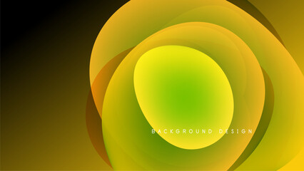 Abstract yellow, orange, green shapes overlap. Dark background creates contrast, modern design element. Smooth gradients present visual depth.