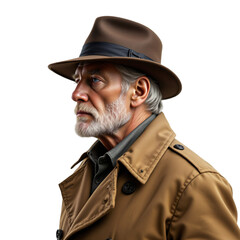 Detective investigating a case urban street portrait photography dramatic lighting close-up mystery concept
