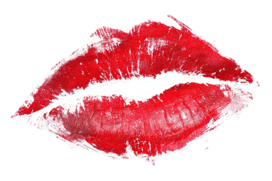 Close Up Red Lipstick Kiss Print On Black Background - Powered by Adobe