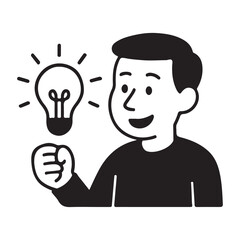 Man with a bright idea lightbulb concept.

