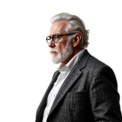 Portrait of an elderly man with glasses urban setting image natural light side view wisdom reflection
