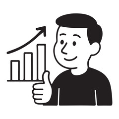 Man with Thumbs Up Gesture and Growing Bar Chart.
