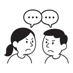 Simple Line Drawing of an Angry Couple Disagreeing.
