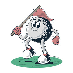 Cartoon Golf Ball Character holding a Flag