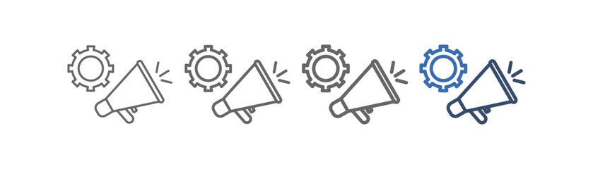 
outline icon set marketing automation with speakers and gears design