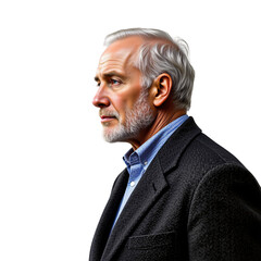 Portrait of a thoughtful older man urban setting digital art reflective mood side profile wisdom and experience