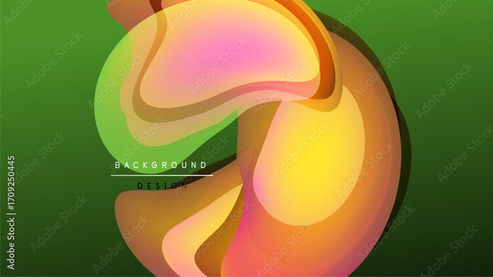 Poster abstract colorful swirl design over dark green background. layers create dynamic visual effect, mode
