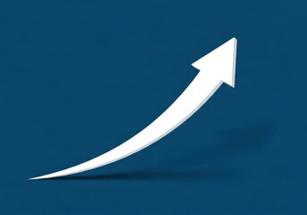 White arrow pointing upwards showing business growth and success on blue background