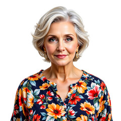 Empowered senior woman portrait studio photography bright background close-up aging gracefully