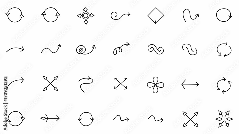 Poster vector illustration showing a variety of different arrow shapes and directional indicators on a whit